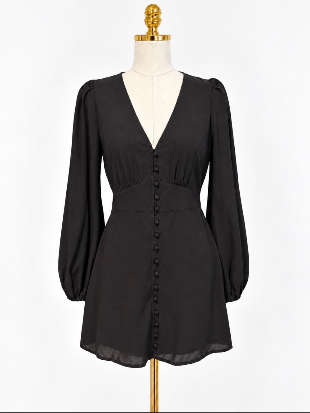 Abercrombie & Fitch Black Long Sleeve V-Neck Button-Front Mini Dress